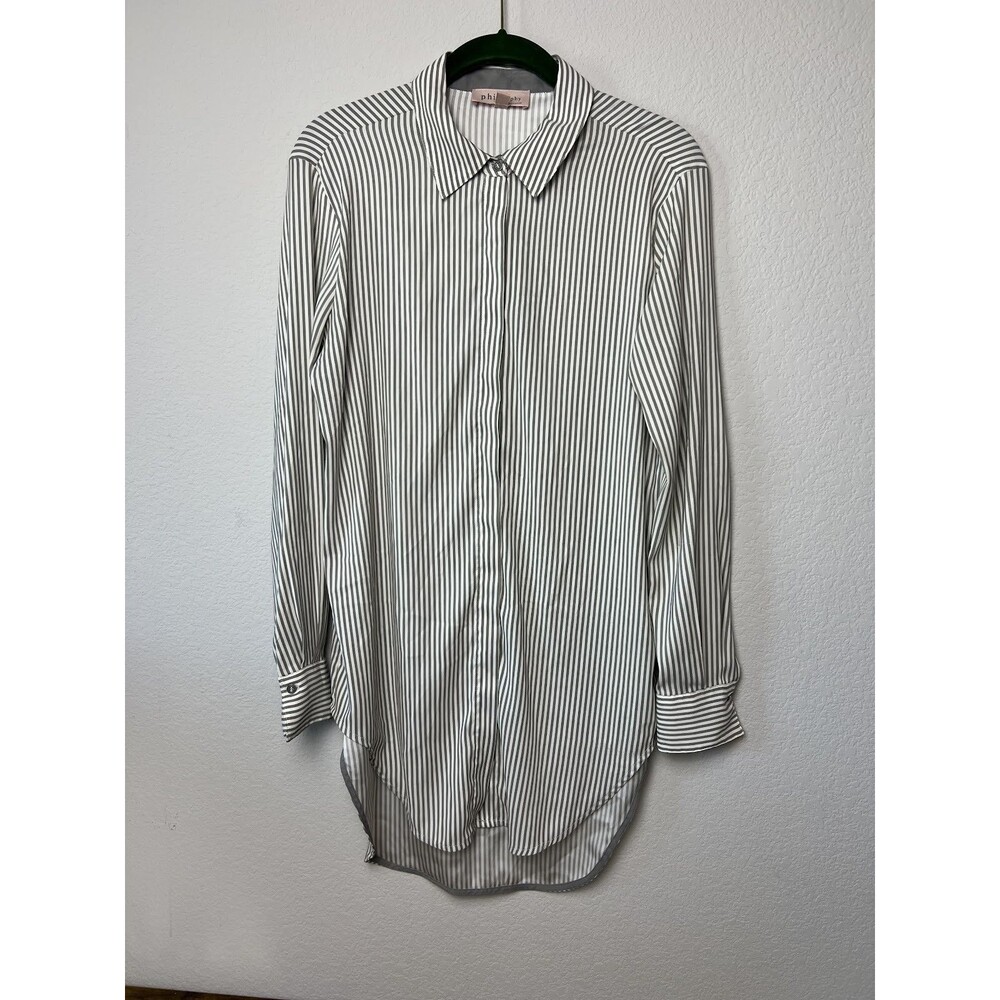 Philosophy Republic Clothing Striped Button Down Shirt Long Sleeve Top Gray M